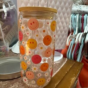 Smiley Face and Daisy Glass Jar
